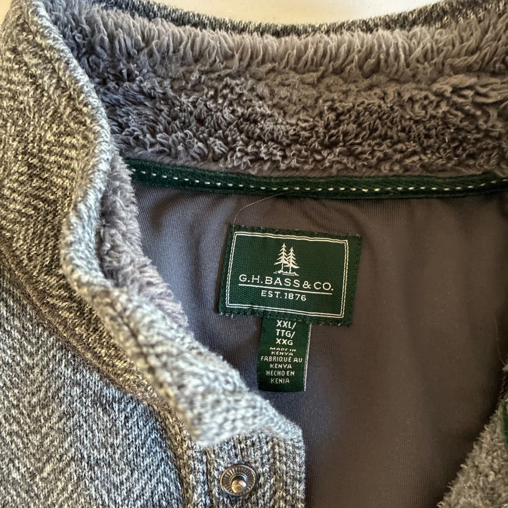 GH Bass Mens XXL Gray Herringbone Sherpa Lined Mock Neck Quarter Snap Pullover - Picture 3 of 4